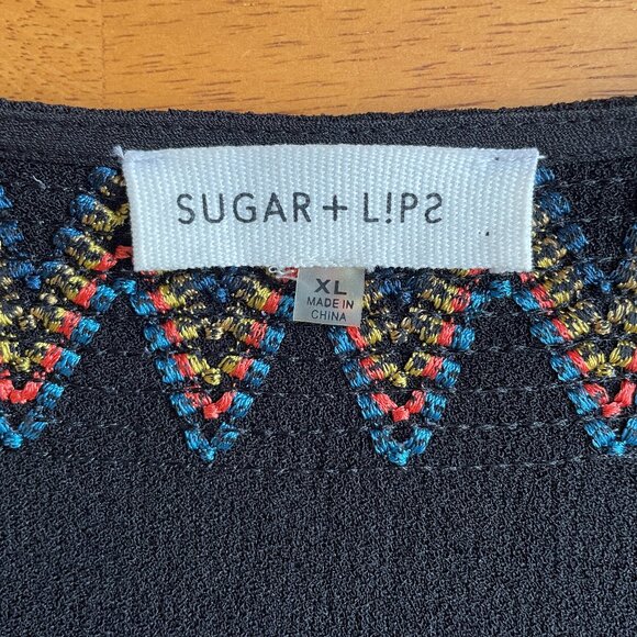 Size XL Sugarlips black tribal embroidered mini dress - Picture 6 of 9